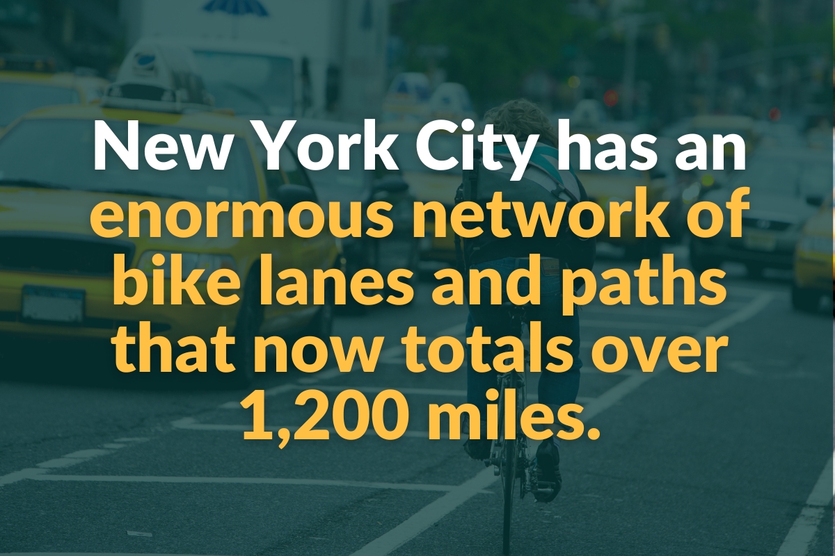 new york city has an enormous network of bike lanes and paths that now totals over 1200 miles